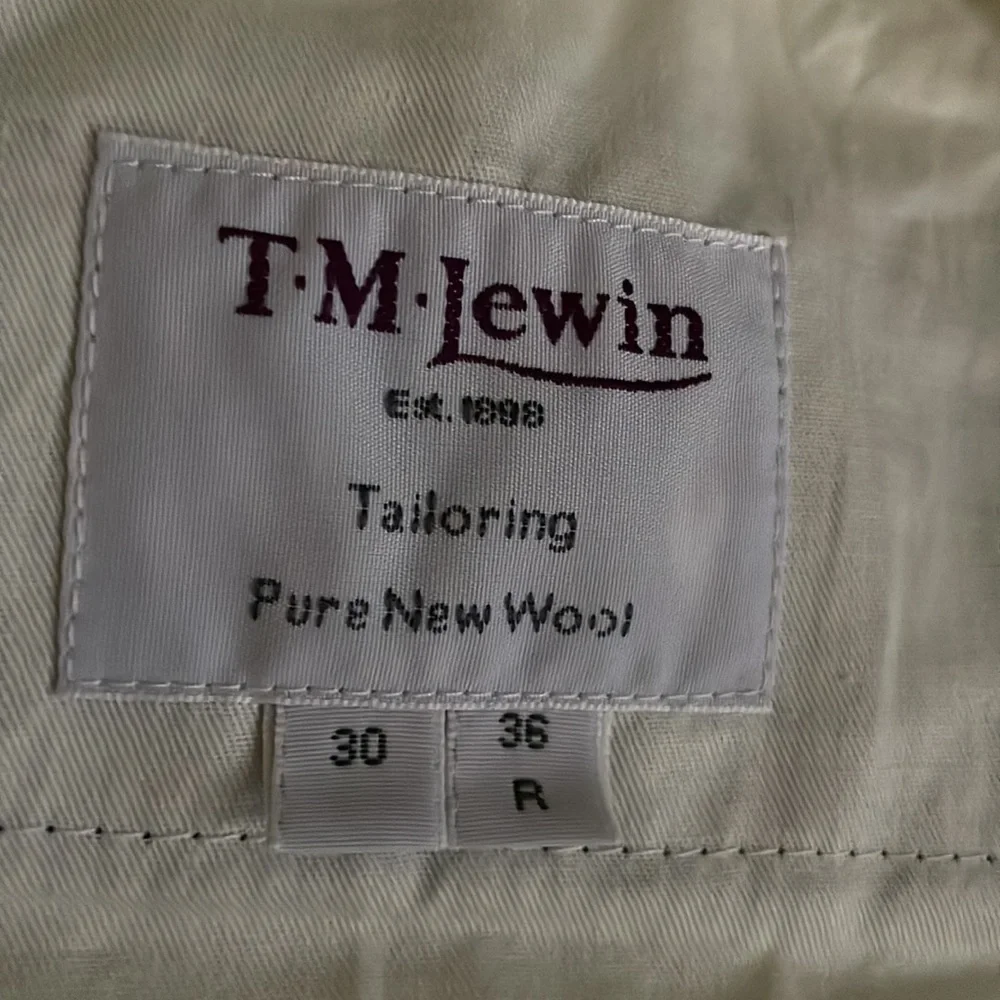 T.M. Lewin Navy Herringbone Wool Suit Navy 2 Piece 36R Waist 30 New